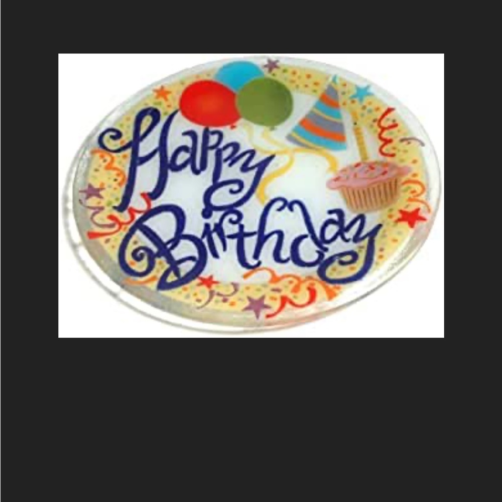 Rare vintage Peggy Karr Glass 14 Happy Birthday Plate Design Glass Plate Signed